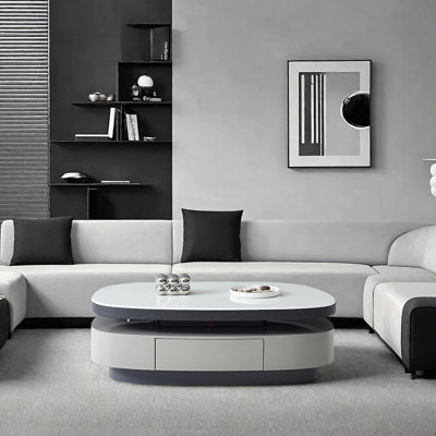 Oval telescopic swivel coffee table