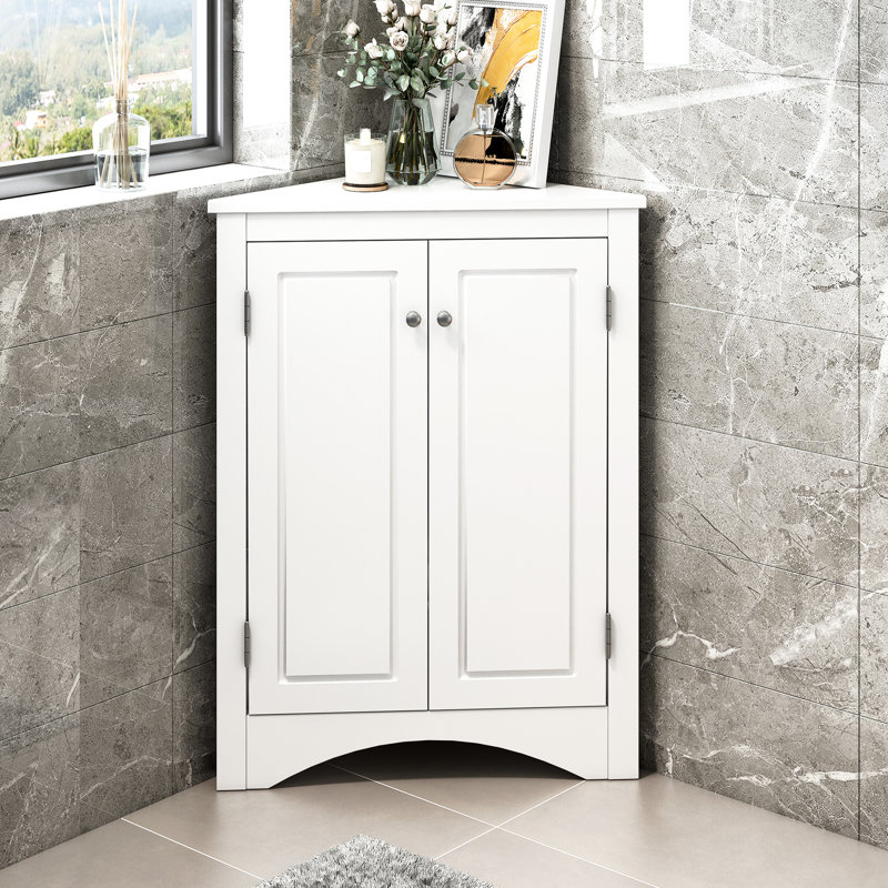 Armoire de salle de bain blanche triangulaire avec tablettes réglables, White