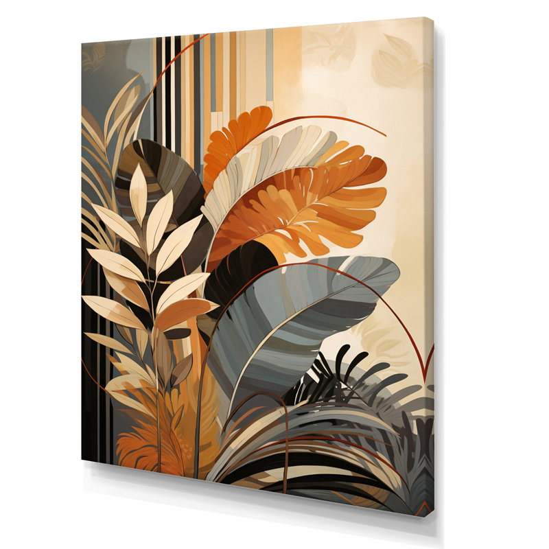 Funky Foliage In Terracotta Tons - Abstract Botanicals, art mural, H 40 po x l 30 po x P 1,5 po, Toile tendue