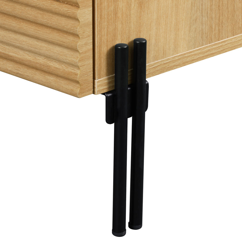 Modern Minimalist Nightstand With 2 Drawers,Reeded Wood End Table With Built-In Charging Station For Bedroom, Living Room,Entryway