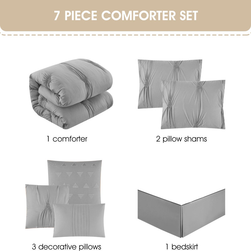 Nargiz Polyester Comforter Set, Gray, California King Comforter + 6 Additional Pieces