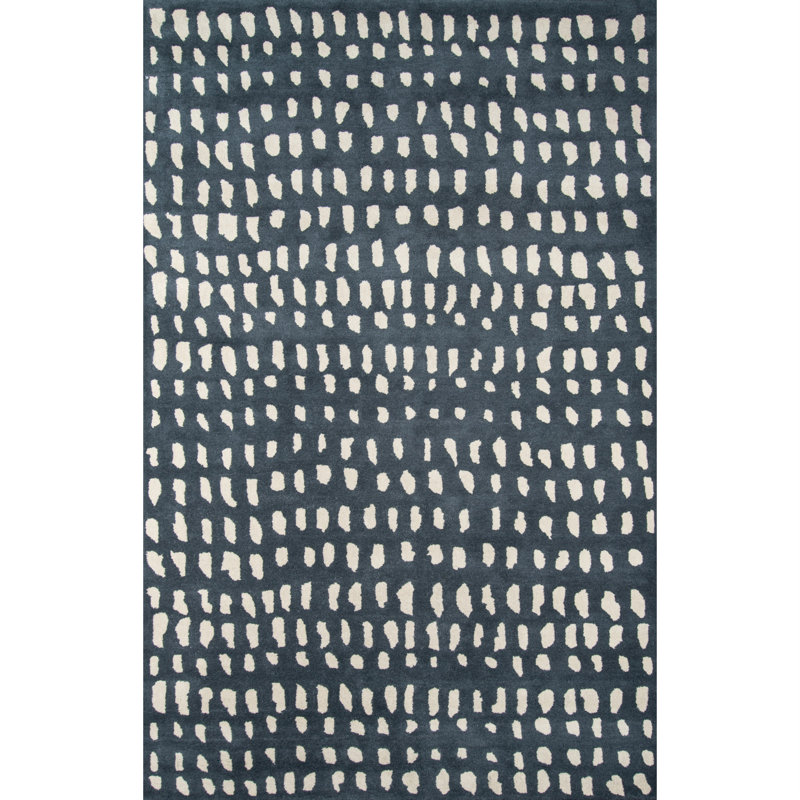 Tapis bleu foncé / ivoire en laine abstrait touffeté à la main Glory, Tapis de couloir 2 pi 3 po x 8 pi