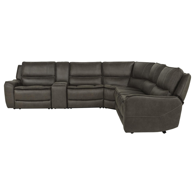 Canapé modulaire inclinable électrique en L 6 pièces avec console Norlina - gris