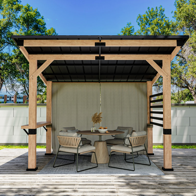 11 Ft. X 10 Ft. Solid Wood Patio Gazebo With Bar Counter