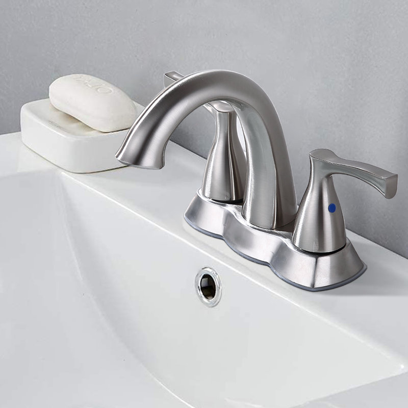 Topcraft Two Handle Bathroom Sink Faucet With Pop-Up Drainer, Brushed Nickel