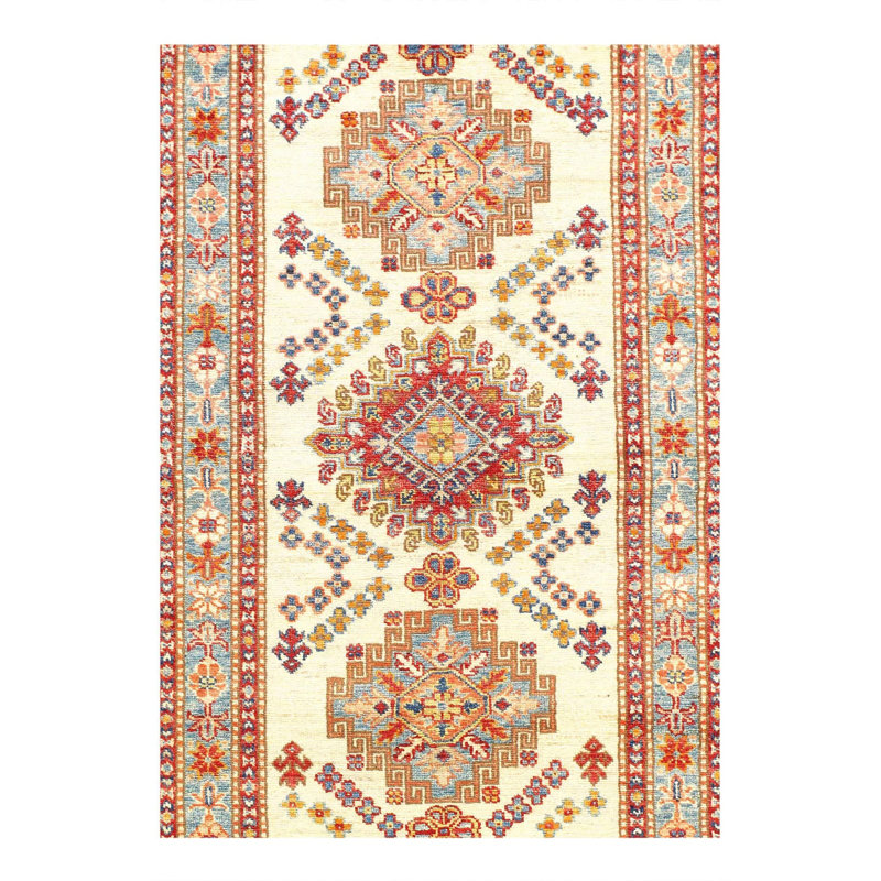 Tapis unique ivoire / bleu clair / rouille 2 pi 6 po x 13 pi 6 po