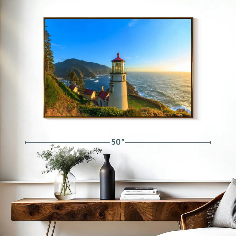 Phare de Heceta Head, 40 po x 27 po, Cadre flottant doré