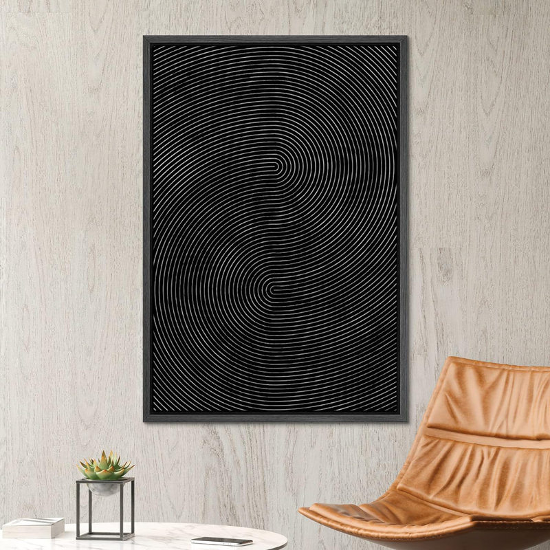 Impression sur toile, motif géométrique noir, vague abstraite, minimaliste, mid-century, H 24 po x l 16 po, Noir