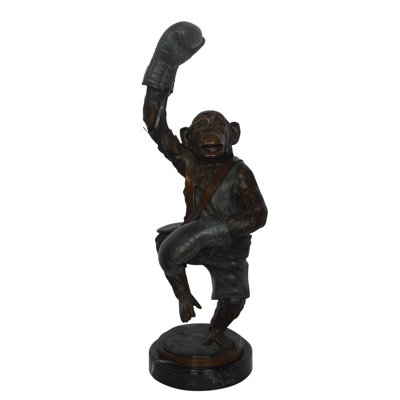 Statue de singe de boxe en bronze Nifao - Sculpture humoristique de singe en bronze - Taille: L 10 po x l 12 po x H 33 po.
