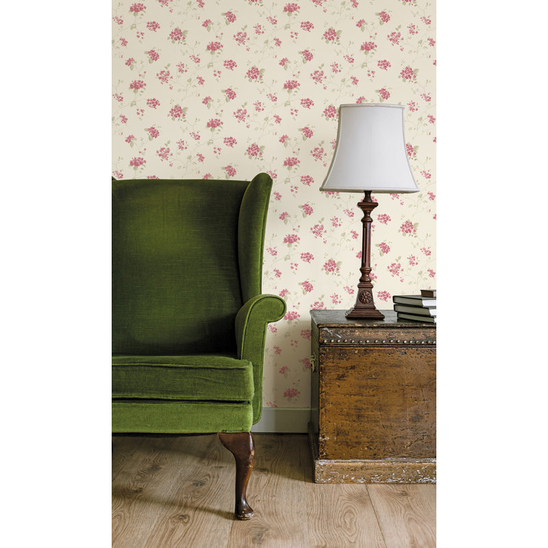 Miniatures 3 Collection Hydrangea Trail Wallpaper Roll, Wine Red/Pale Green/Cream