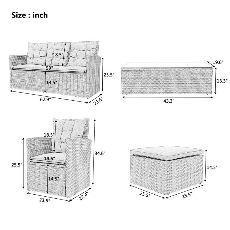 Rolonda 7 - Person Patio Conversation Sets with Cushions