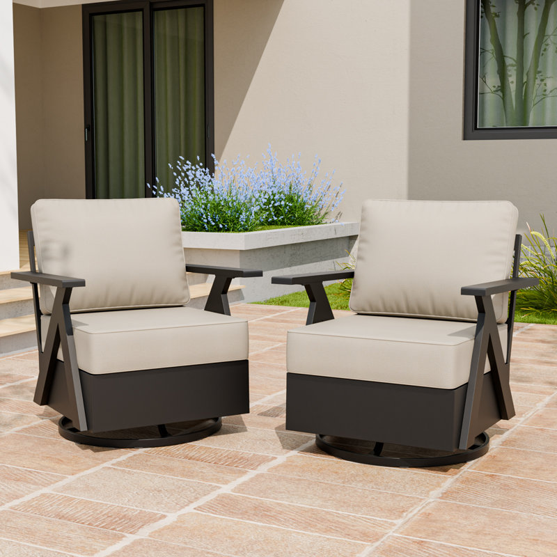 Ensemble de 2 fauteuils club pivotants en aluminium pour l'extérieur avec coussins, Beige