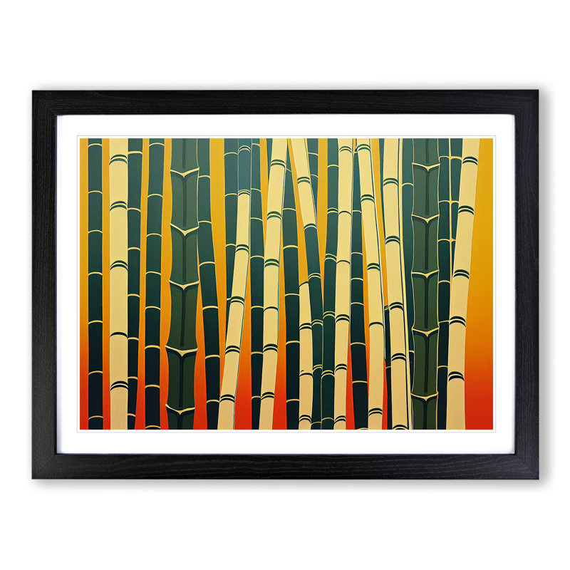 Illuminated Abstract Bamboo Forest - Single Picture Frame Print, 25cm H x 34cm W x 2cm D, Black