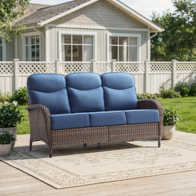 Himonia 70.5 Wide Straight Outdoor Wicker Patio Sofa With 6" Thick Cushions