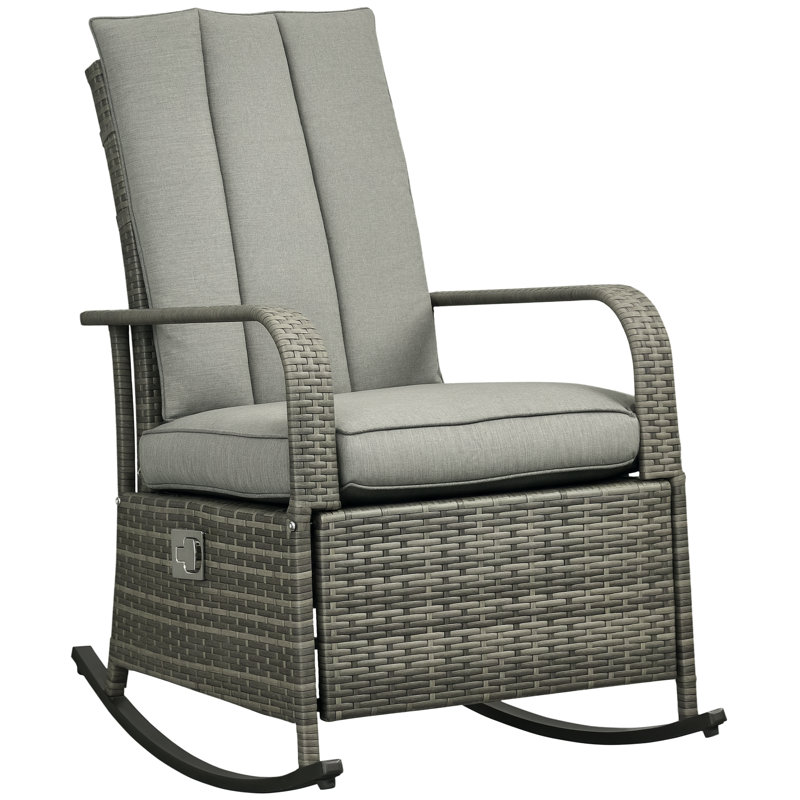 Fauteuil inclinable PE en rotin avec repose-pieds, gris, Gris