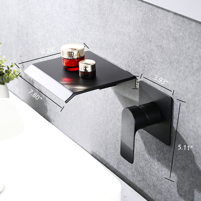 Matte Black Bathroom Sink Faucet With Waterfall - Wall Mounted Stainless Steel Modern Temperature Control Device Spout Flow Regulating Mechanism