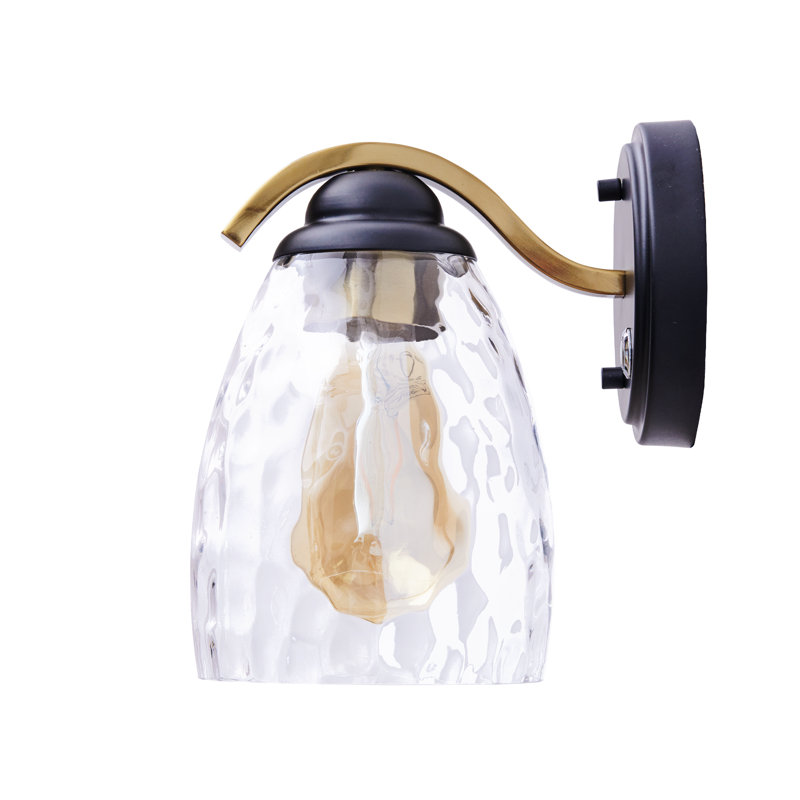 Light Wall Sconce with Hammered Glass Shade, 3-Stage Touch Dimmer and Dual-Tone Arm