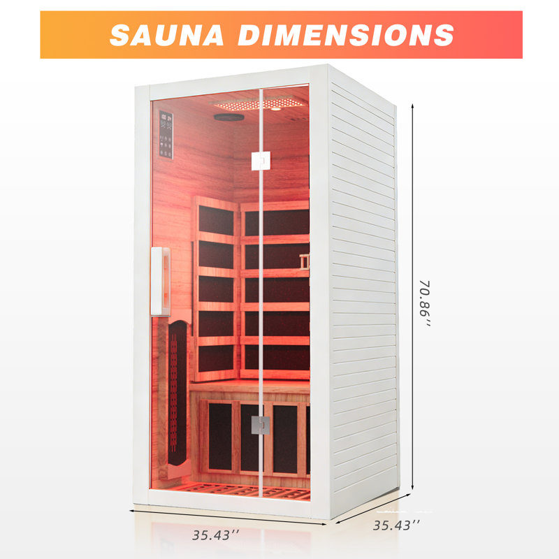 Duthss 1 Person Infrared Sauna for Home, 1700W Fast Heating Full Spectrum Sauna with Red Light Therapy, 7 Heaters (5 Carbon Panels & 2 Red Light Tubes), WiFi App Control, Indoor Spruce Wood Dry Spa, 35.4" x 35.4"x 70.86"