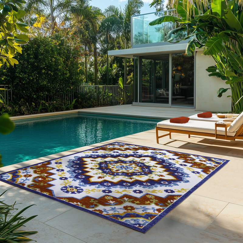 Tapis intérieur / extérieur bleu Kalari Amira, Rectangle 6 pi 6 po x 9 pi 6 po