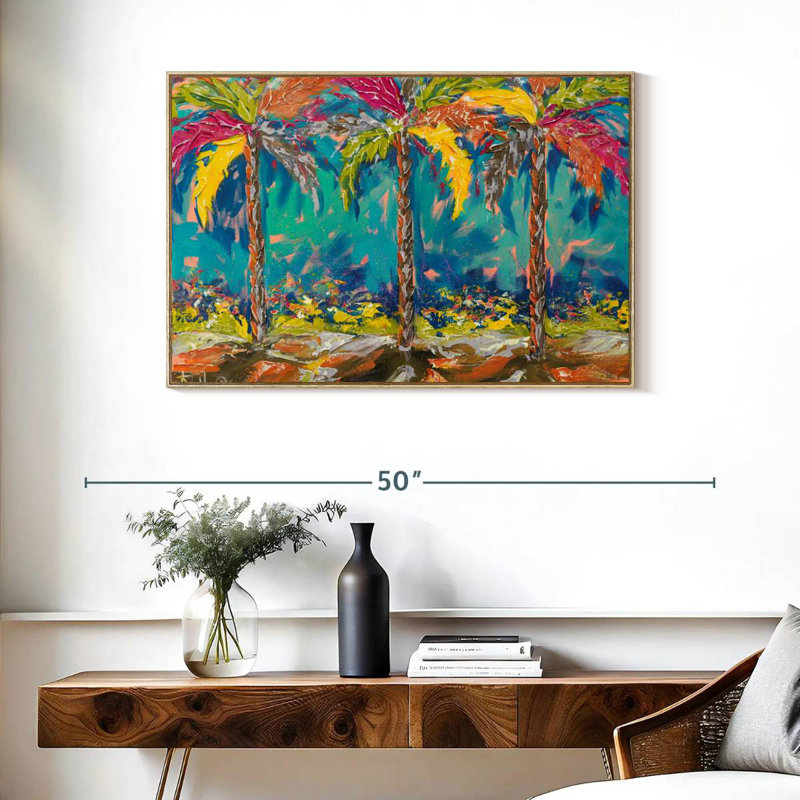 Palmiers d'été tropicaux, Cadre flottant en bois naturel, 37 po x 25 po