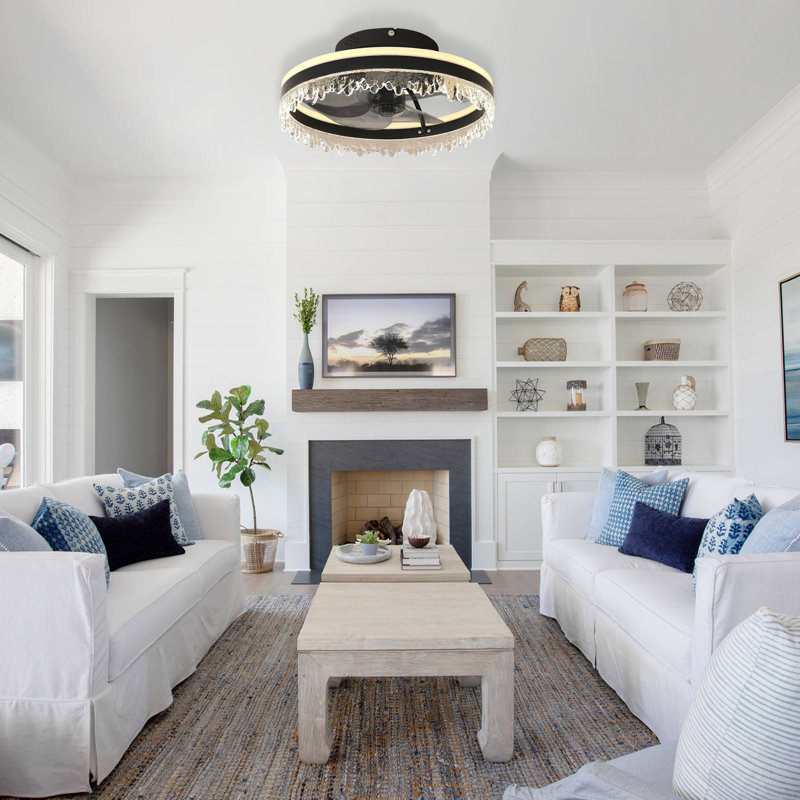 Indoor Bedroom Flush Mount Ceiling Fan with Light, LED Bladeless Ceiling Fan with Remote Control and Light Kit Include, Ideal For Low Ceilings