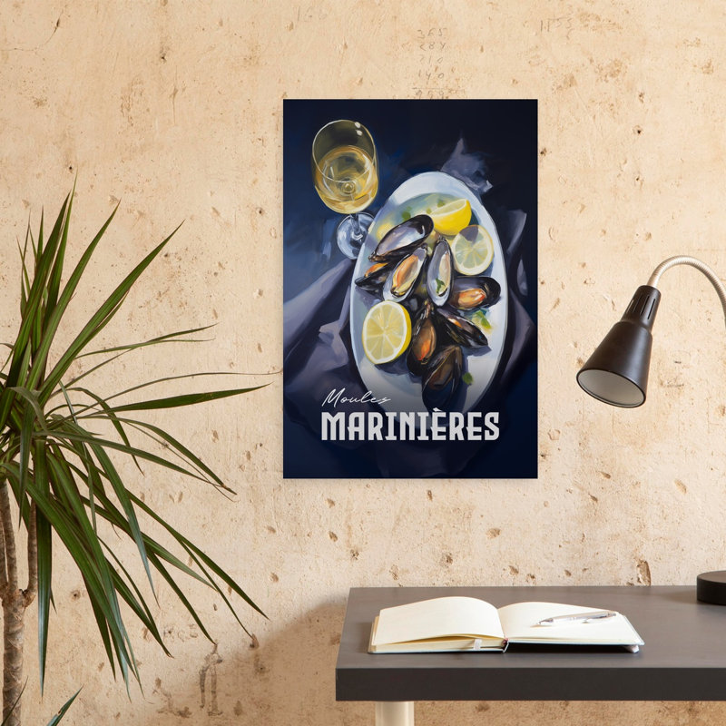 Art mural classique, coquillages et vin, H 24 po x l 16 po