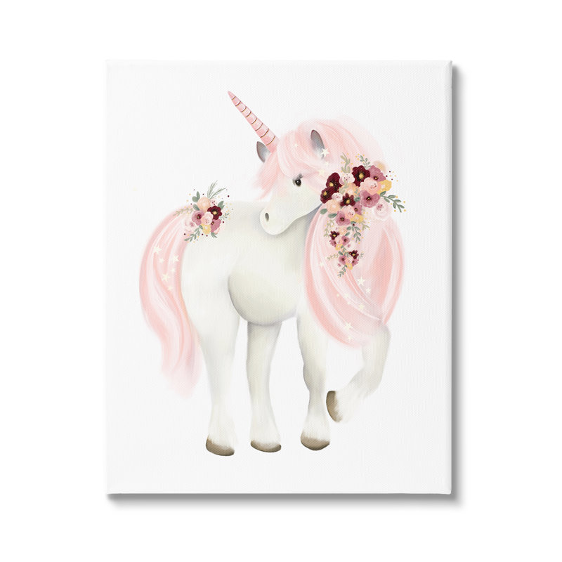 Licorne florale pastel sur toile par Studio Q, H 20 po x l 16 po x P 1,5 po