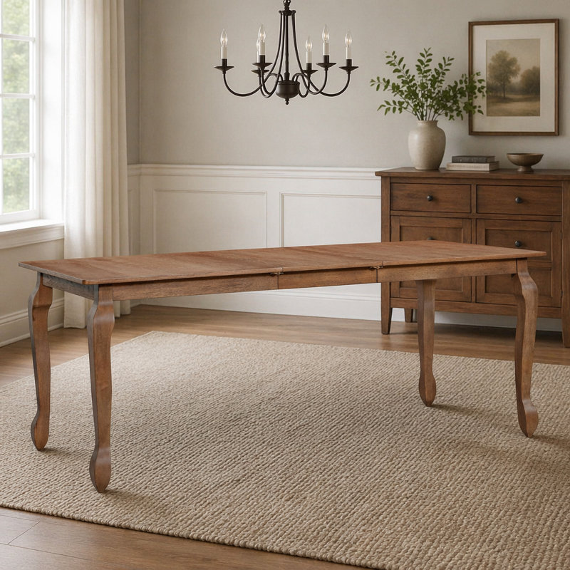 Extendable Rectangular Dining Table(Only Table), Walnut