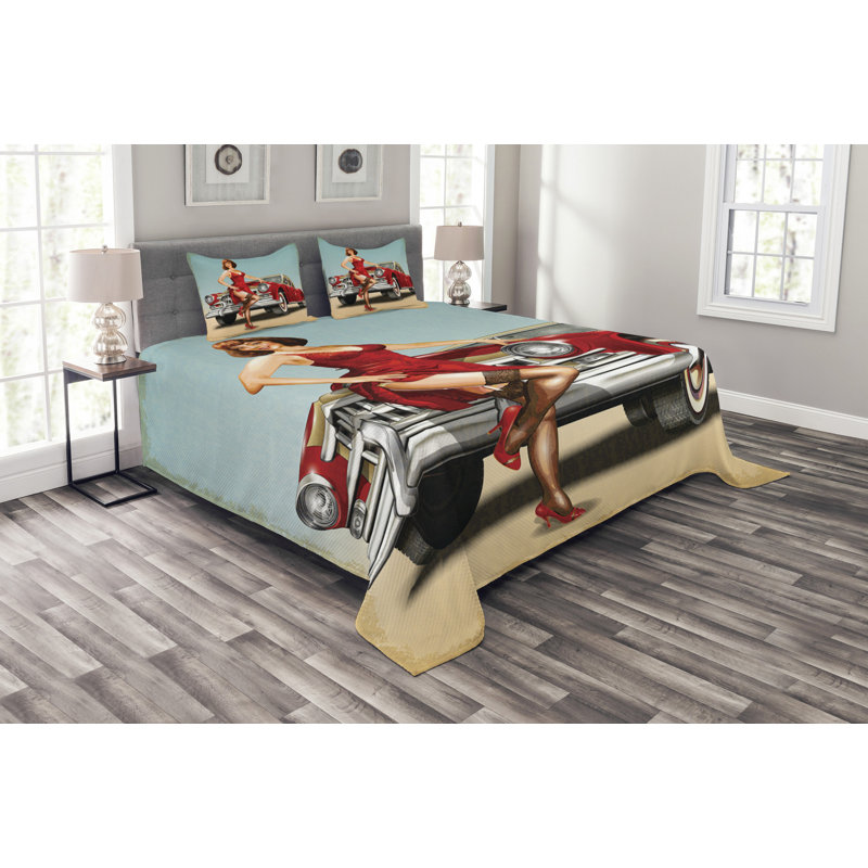 Red Blue Microfiber Modern & Contemporary Bedspread Set, 220 x 220 cm Bedspread - 2 Shams