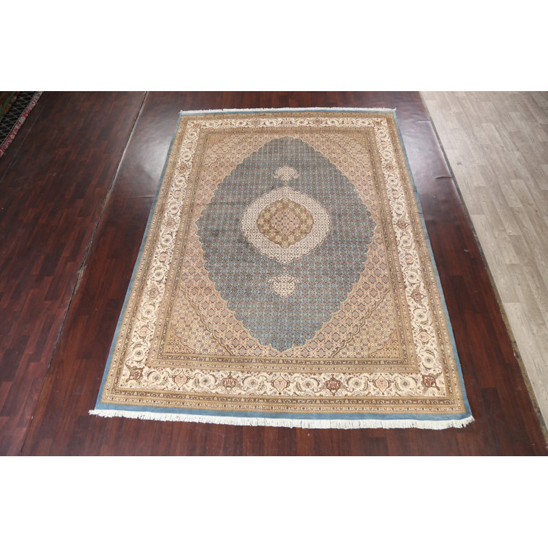 Tapis bleu noué à la main de conception unique 9 pi 0 po x 12 pi 2 po Lulla
