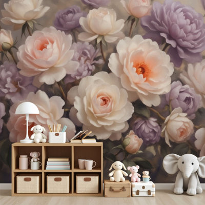 Peel and Stick Wallpaper Soft Purple Peony Floral Bouquet Delicate Petals Wall Murals 69"H x 96"W Removable PVC Wall Paper Self-Adhesive Wall Decor for Bedroom Living Room Home Office
