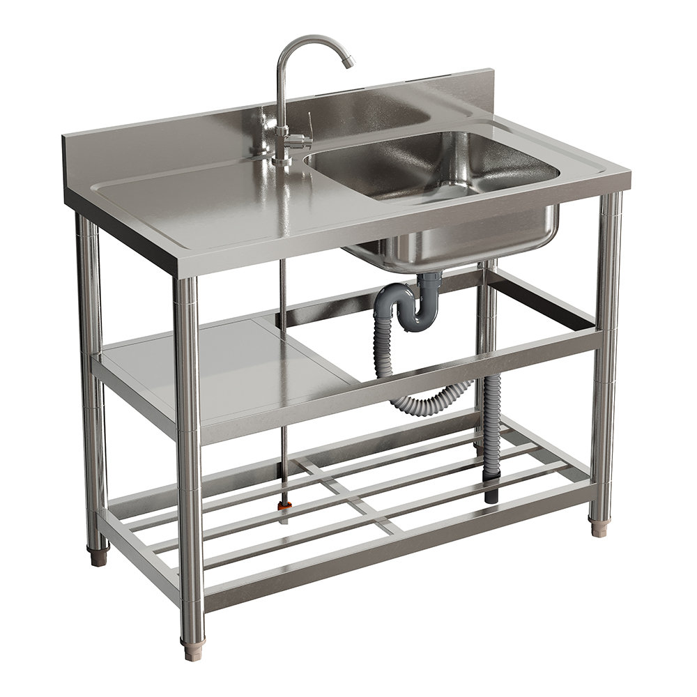 Williston Forge 500mm W Single Bowl Stainless Steel Freestanding Kitchen Sink with 2 Faucet Holes