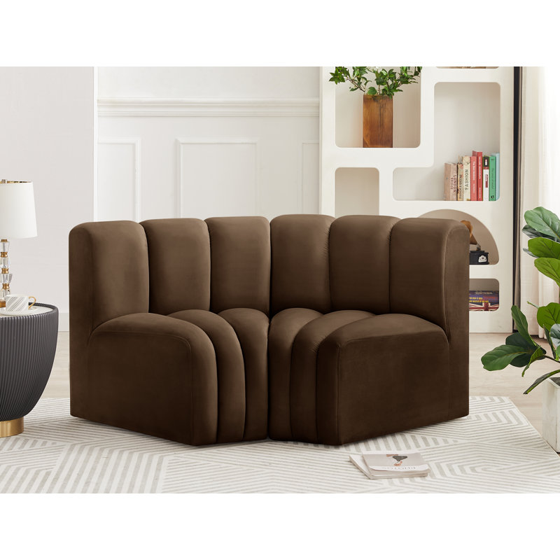Ivanildo Upholstered Curved Sectional Reversible, Brown Velvet