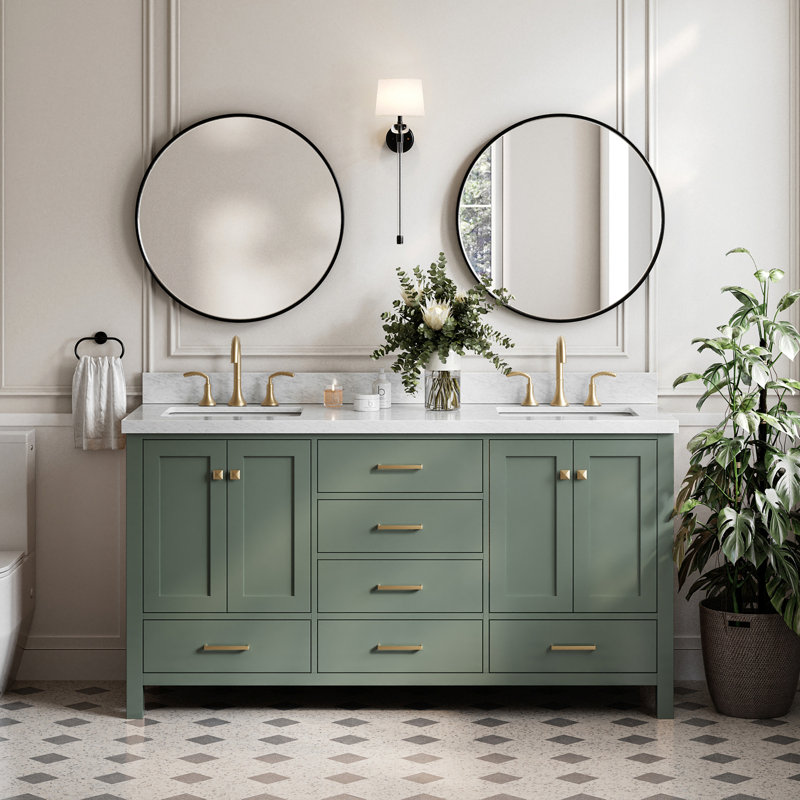 Oberle 67'' Double Bathroom Vanity with Carrara Marble Top, Vintage Green
