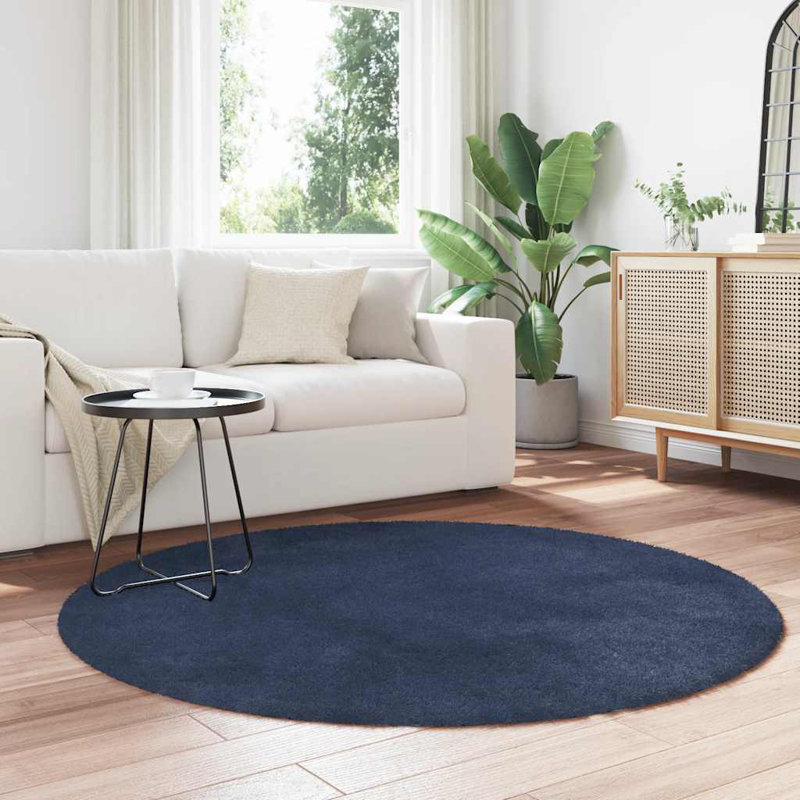 Shaggy Rug High Pile NAVARRA Navy Polyester, Round 160cm