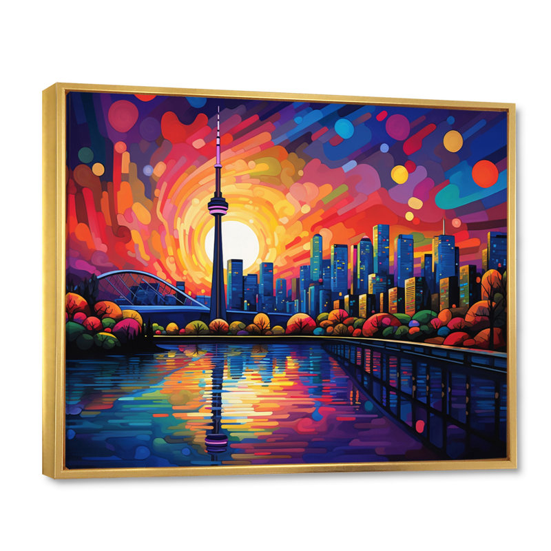 Pop Art Toronto Cityscape I sur impression sur toile, Cadre flottant doré, H 16 po x l 32 po x P 1 po