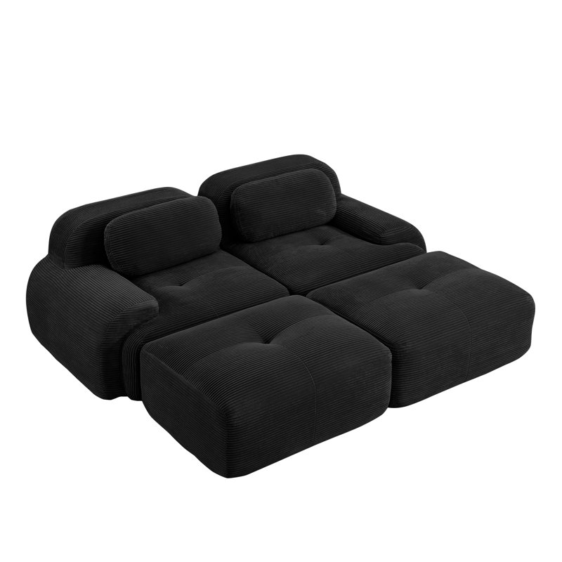 Canapé modulaire en velours côtelé modulaire noir profond avec dossier incurvé pour le salon, Noir