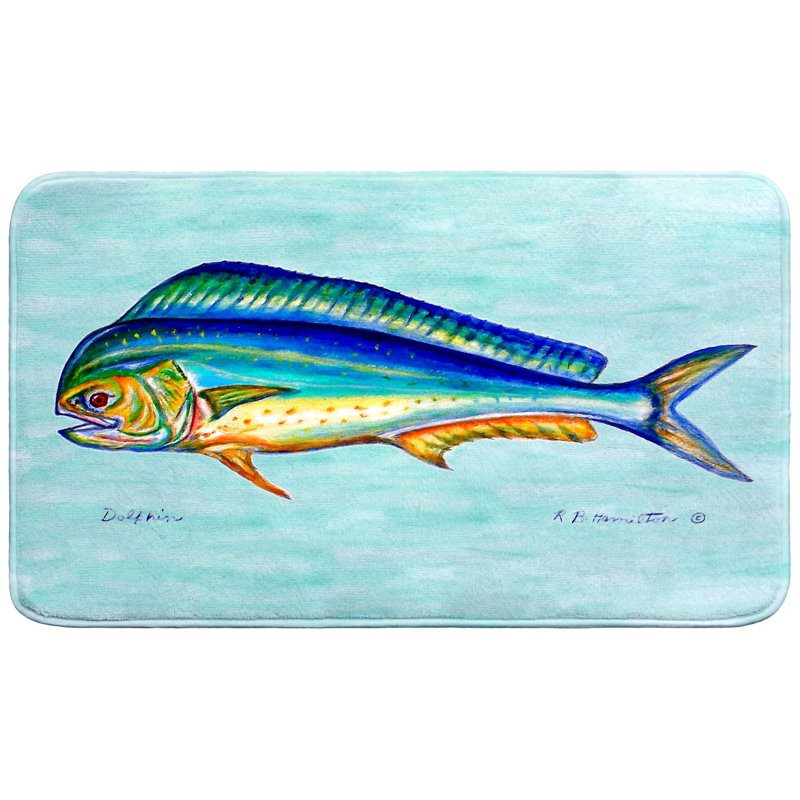 Dolphin Fish on Teal Bath Mat, 30" L x 18" W