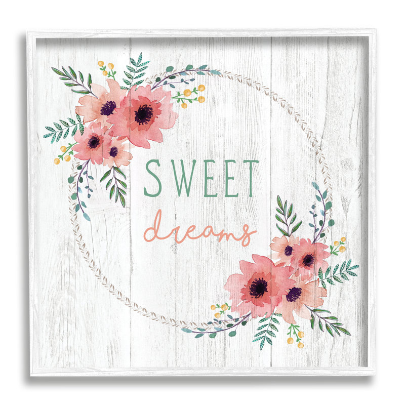 Sweet Dreams - Art textuel, H 24 po x l 24 po x 1,5 po, Giclée encadrée blanc bord de mer
