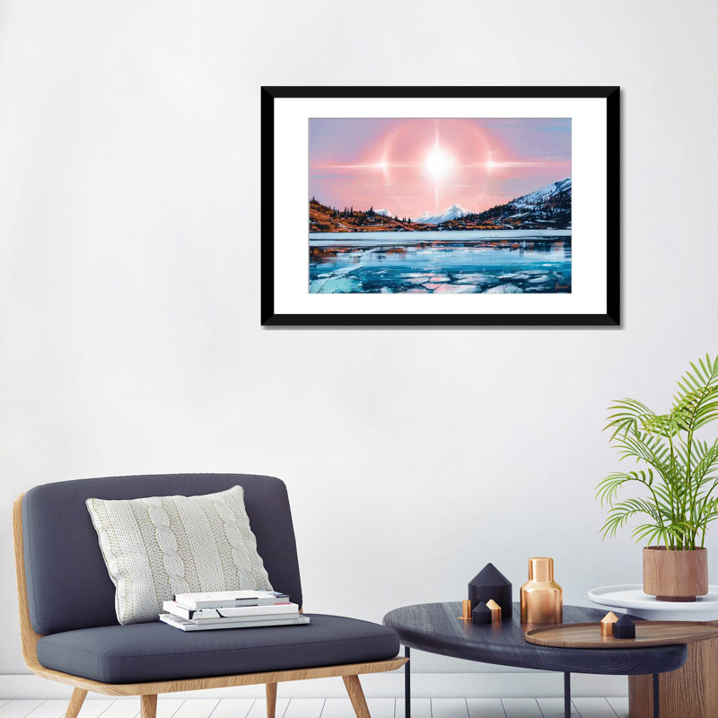 «Solar», reproduction d'impression sur toile tendue, H 16 po x l 24 po x P 1 po, Papier avec cadre noir, Blanc
