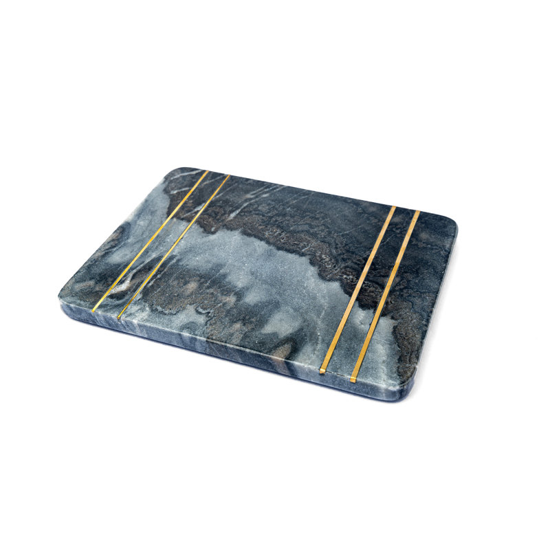 Dark Gray Marble and Brass Inlay Rectangular Pastry Board
