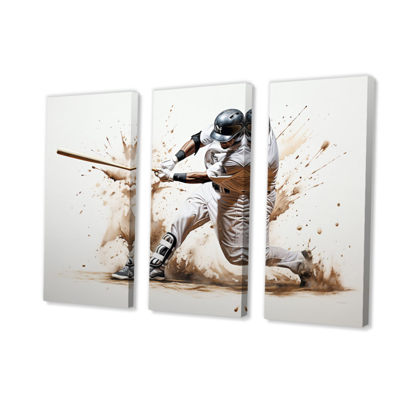 Baseball Minimal Swing I, impression sur toile 3 pièces, H 32 po x l 48 po x P 1 po