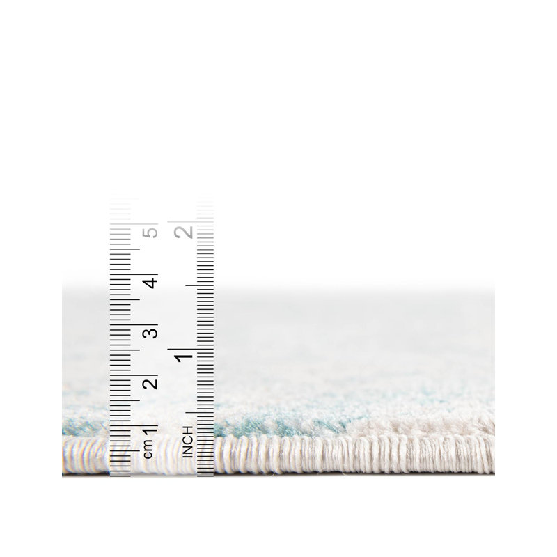 Tapis bleu clair / ivoire Teadora, Rond 4 pi 1 po