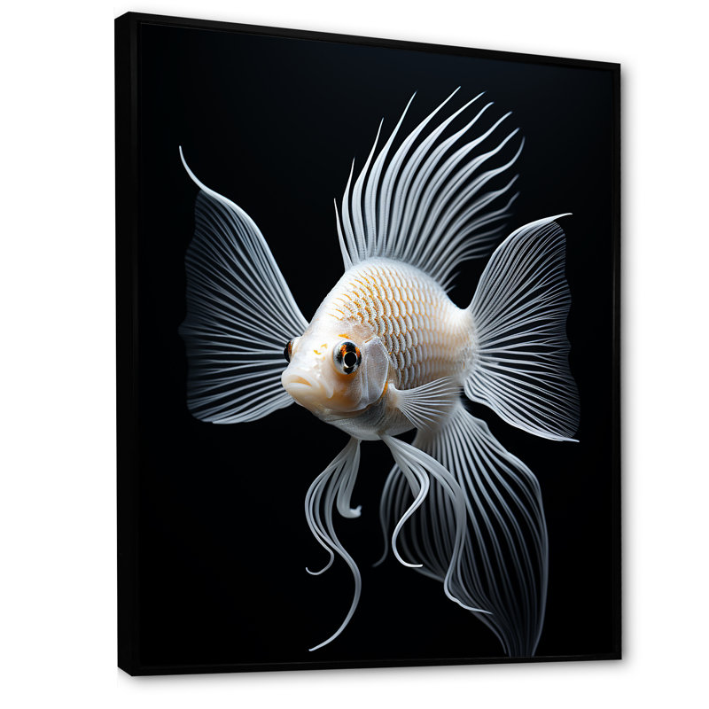 Océanic minimaliste noir et blanc papillon poisson II - art mural poisson papillon, Cadre flottant noir