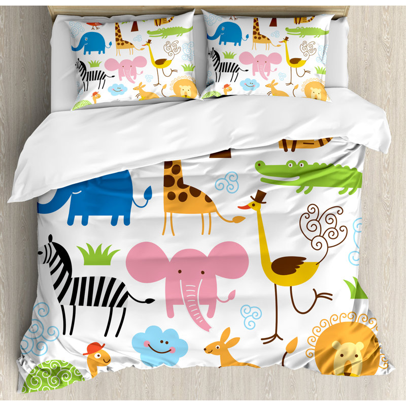 Kids Queen Size Multicolor Animal Print Duvet Cover Set