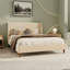 Lit plateforme tapissier moderne en velours beige avec tête de lit à oreilles et pieds en bois de noyer, sans sommier tapissier, très grand-457701284-457701287
