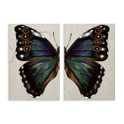 Ensemble de 2 reproductions d'art sur toile, "Colourful Green Green Butterfly" par Melissa Wang