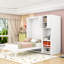 Lit simple escamotable mural avec armoire supérieure, bureau extensible et tablettes-1676965215