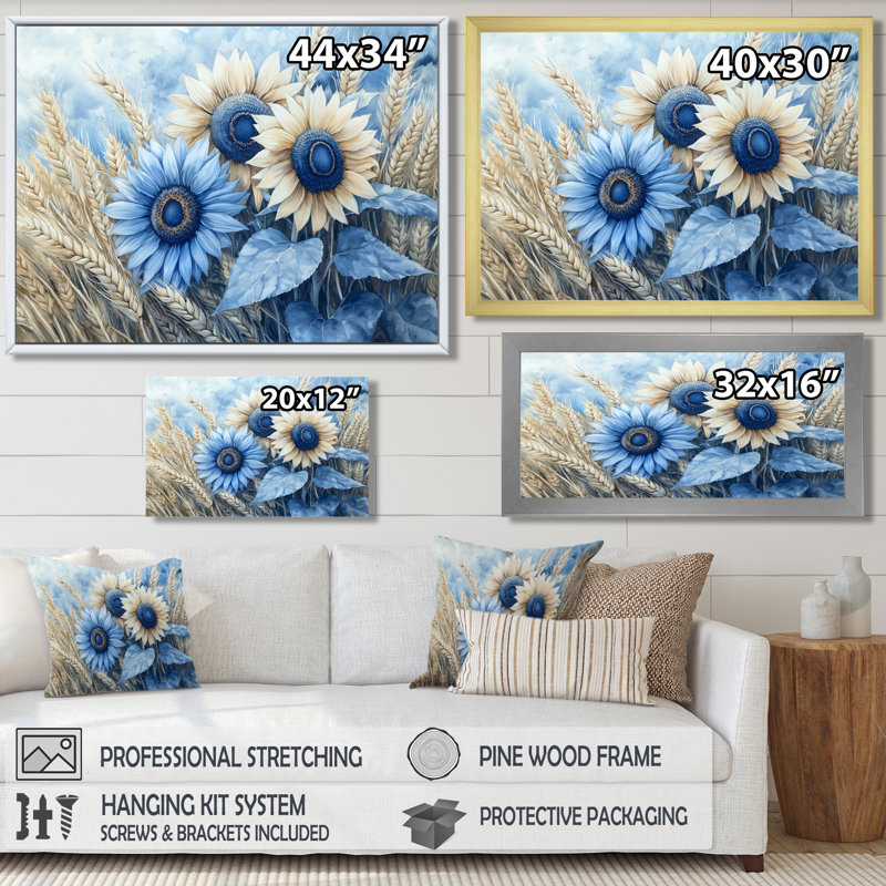 Art mural de tournesols Donasia, Reproduction encadrée d'une seule photo, H 30 po x l 40 po, Noir, noir, noir, noir