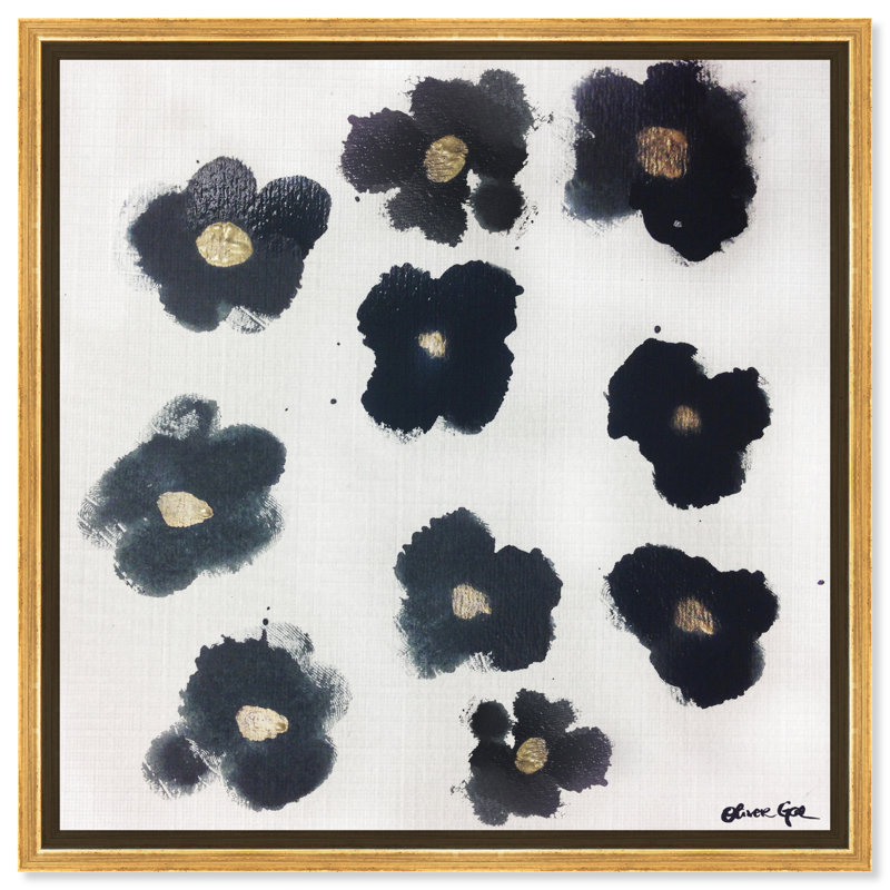 Coco's Gold Camellias - Graphic Art, 16" H x 16" W, Gold Framed, No Mat